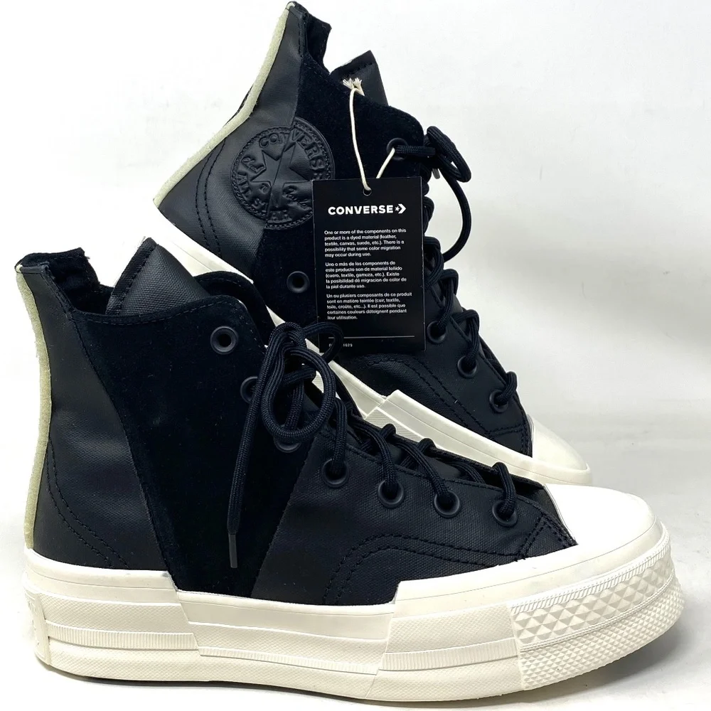 Converse Chuck 70 Plus Mixed Material Sneakers Black Canvas Suede Women A05260C - Picture 1 of 9